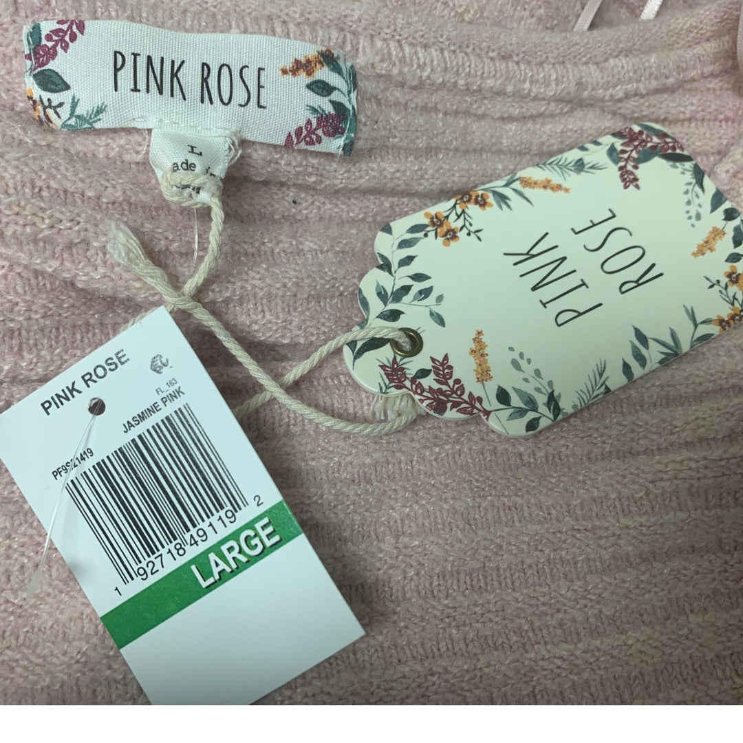 NWT New Pink Rose Juniors Large Scoop Neck Super Soft Ribbed PolyBlend Sweater