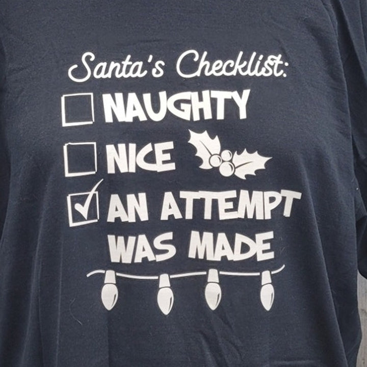 Upcycled Hand Printed Mens 4XL Christmas Santa Checklist Naughty Nice Tee Shirt