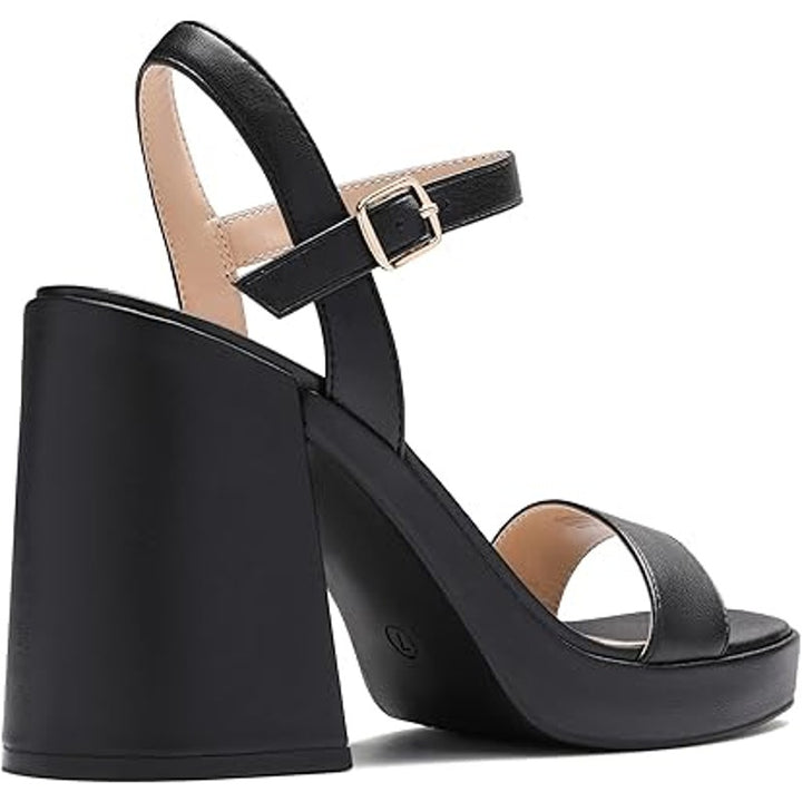 Dream Pairs Womens Size 9.5 Black Faux Leather 4.5" Chunky Platform Heels Shoes