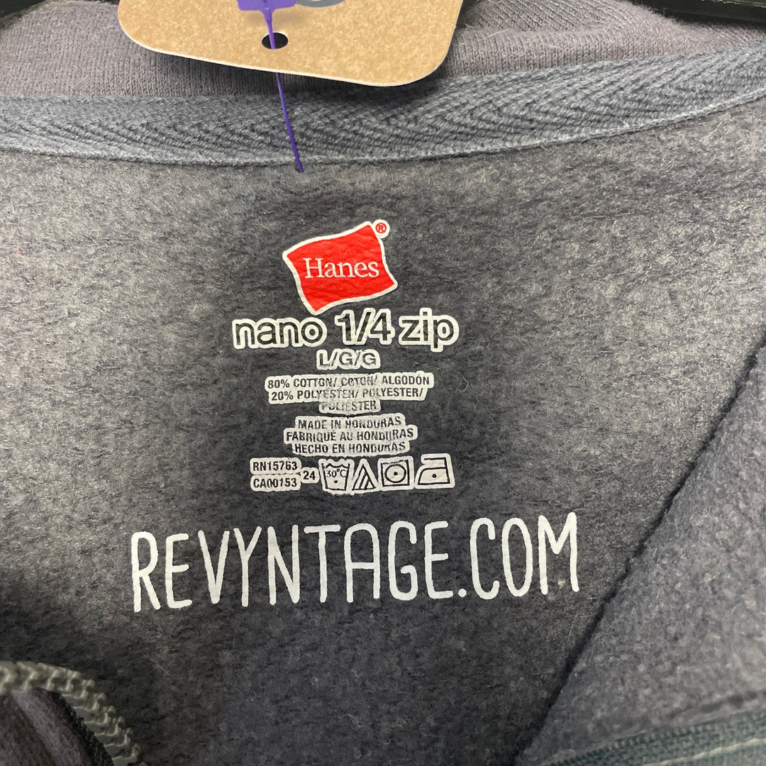 Hand Printed Upcycled Mens Large Elephant 1/4 Zip PolyCotton Pullover Sweatshirt