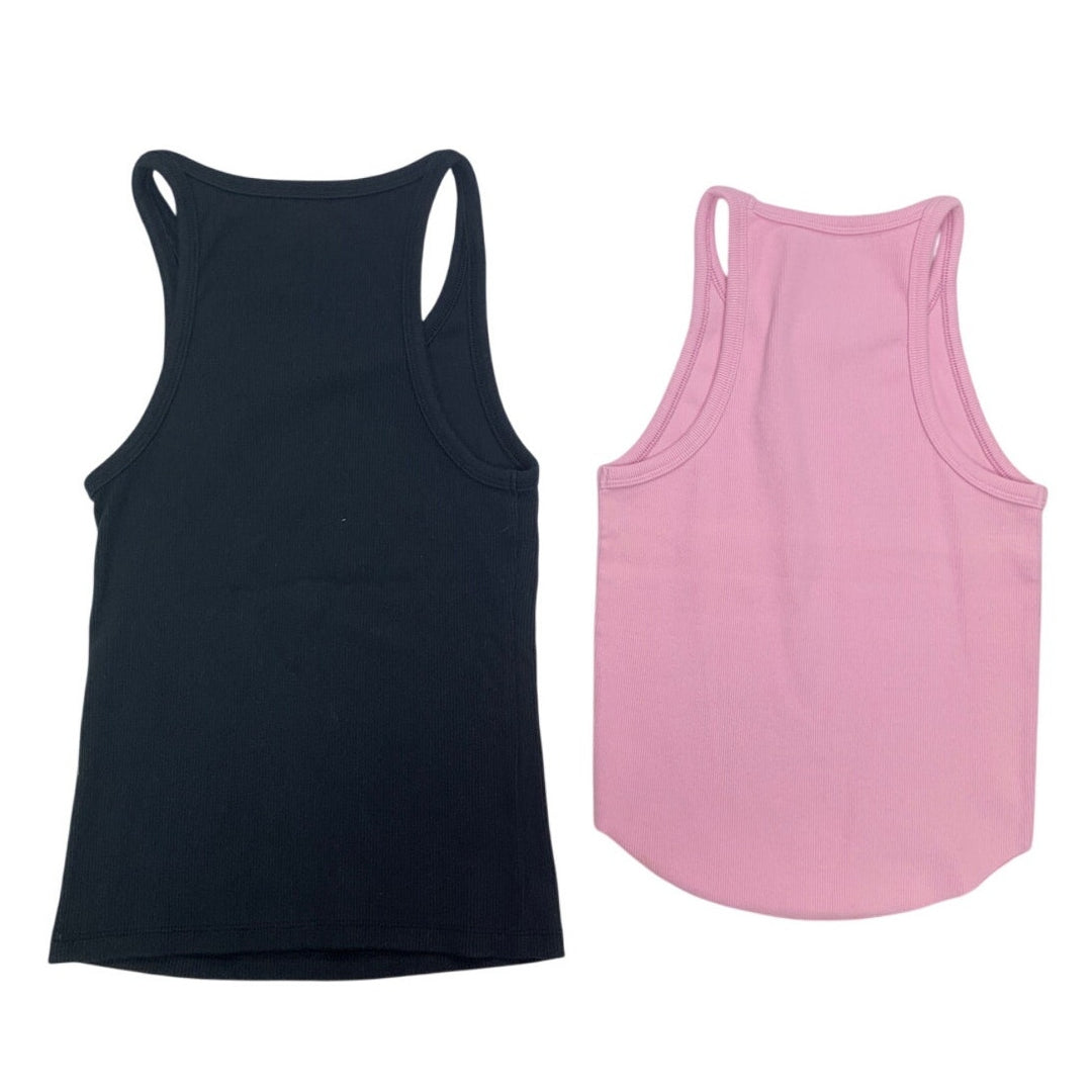 2 New American Eagle Womens Small Light Pink Black Sleeveless Ribbed Tank Tops