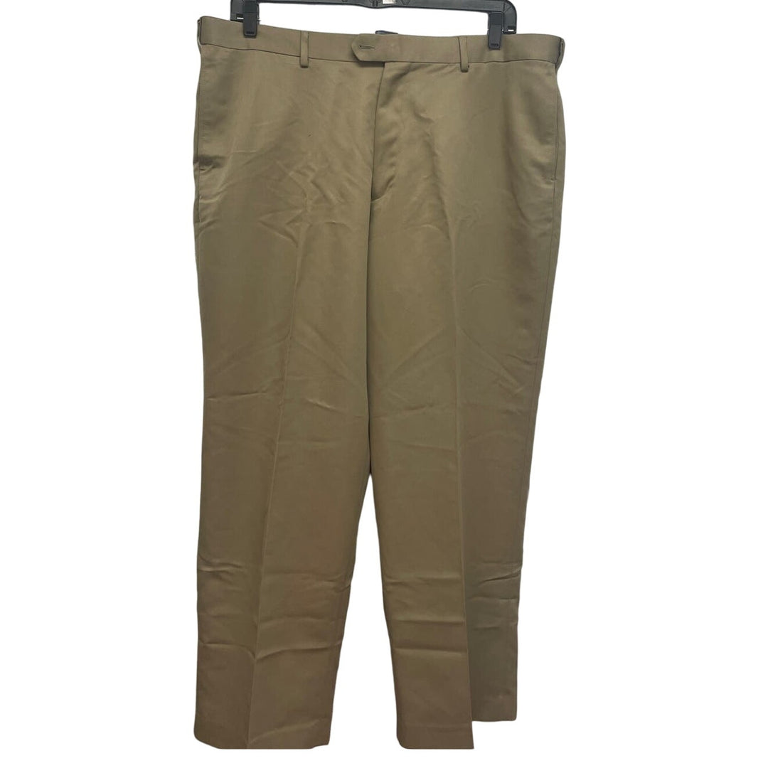 George Mens 44 X 30 Khaki Green 100% Polyester Flat Front Chino Pants
