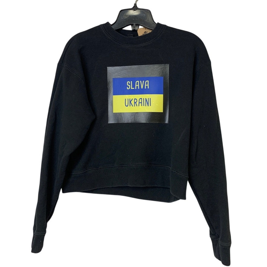 Upcycled Hand Printed Womens XS Slava Ukraini Save Ukraine Flag Sweatshirt