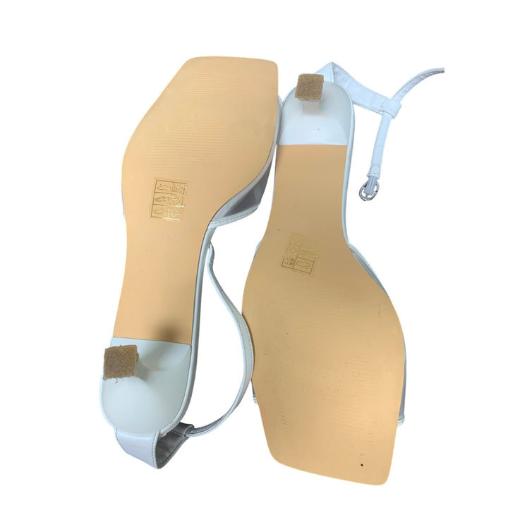 Isnom Womens 8 White Faux Leather Mesh OpenToe 2.5" Heel AnkleStrap Sandal Shoes