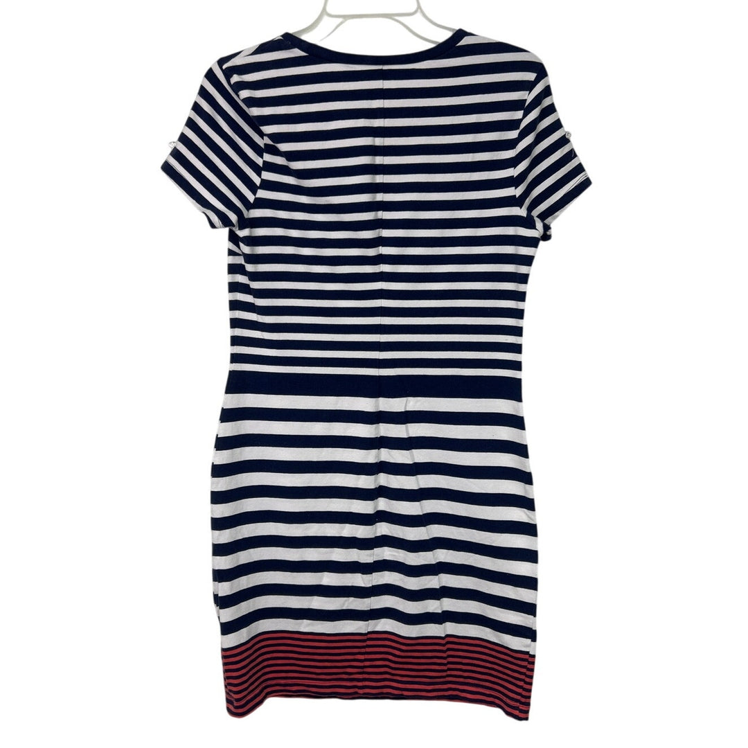 Old Navy Womens Medium Cotton Blend Short Sleeve Navy Striped BodyCon Dress