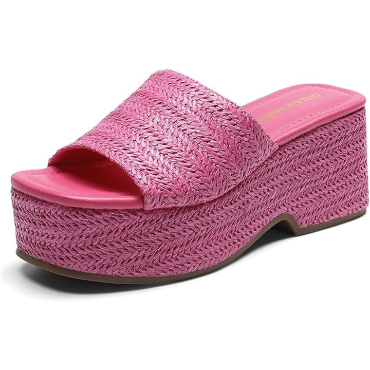 Dream Pairs Womens 8.5 Hot Pink Open Toe 3" Platform Espadrille Sandal Shoes