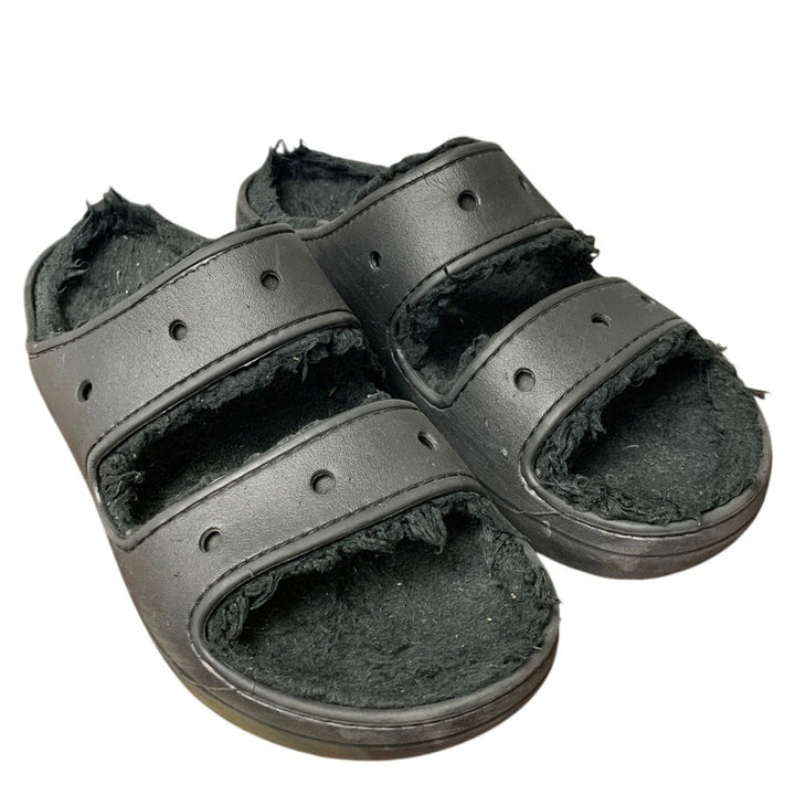 Crocs Mens 11 Womens 13 Black Fuzzy Inside Slide On Classic Cozzzy Sandal Shoes