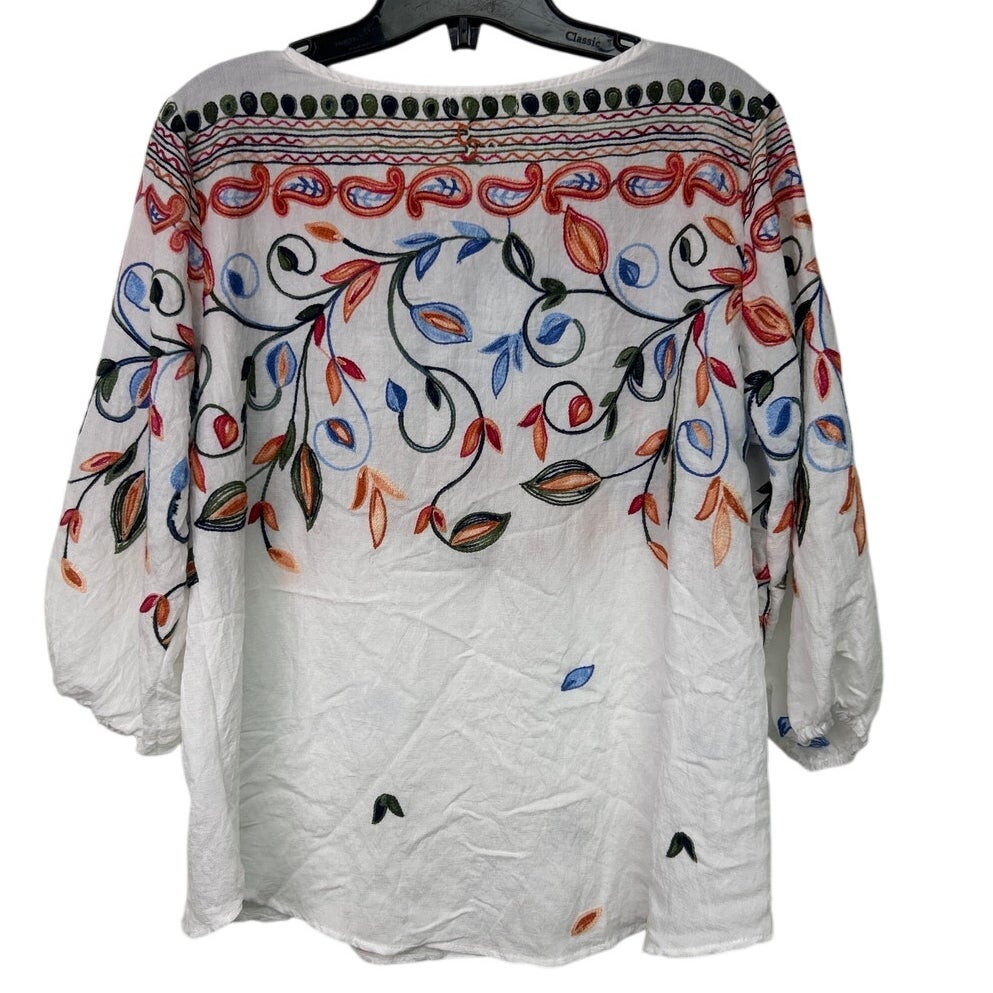 Kindred Womens Medium 100% Polyester Boho Half Sleeve Embroidered Floral Top