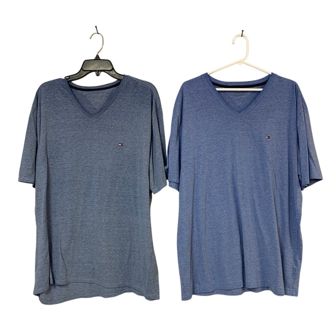 Lot of 2 Tommy Hilfiger Mens XXL Blue Heathered Short Sleeve V Neck Tee Shirts