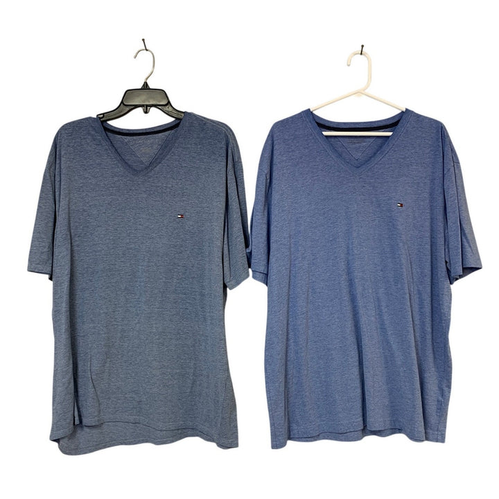Lot of 2 Tommy Hilfiger Mens XXL Blue Heathered Short Sleeve V Neck Tee Shirts