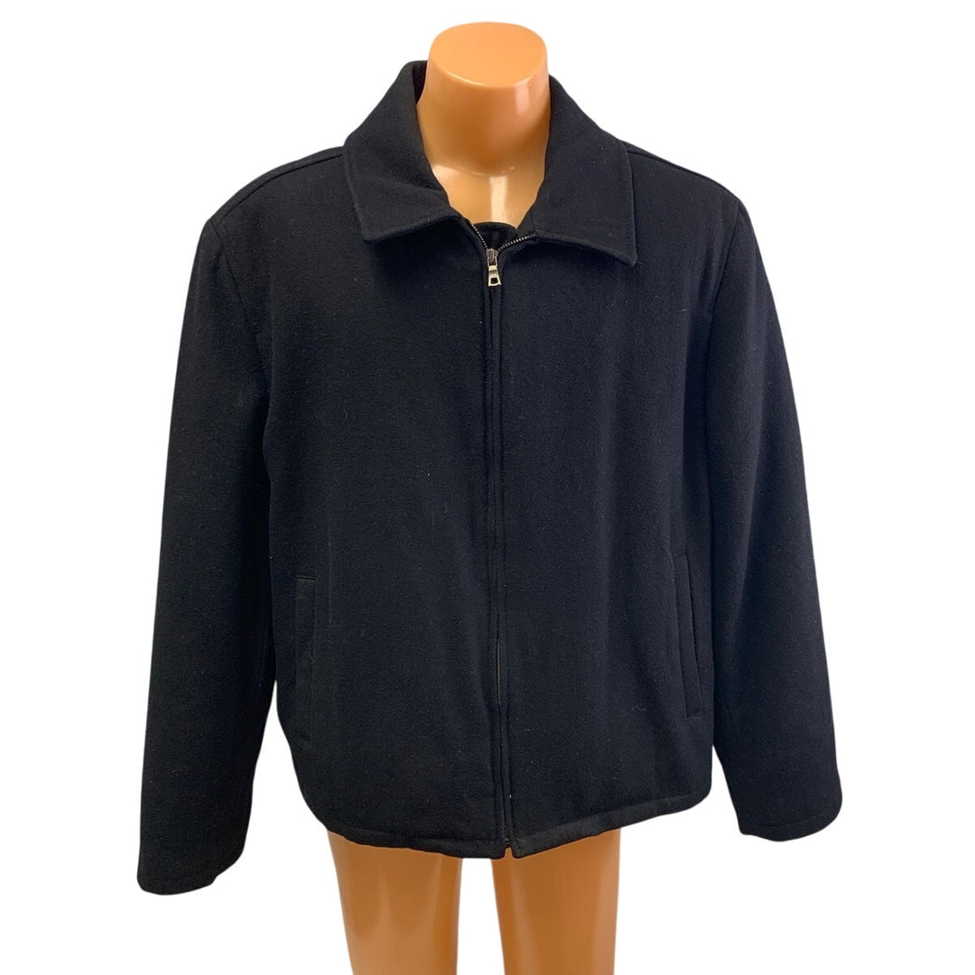 Merona Mens XL Wool Blend Basic Black Collared Full Zip Warm Winter Coat