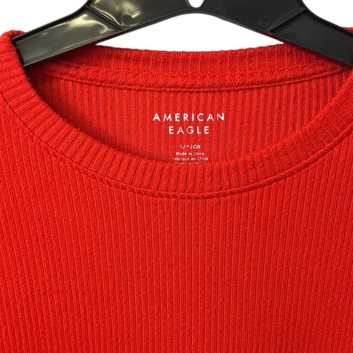 New American Eagle Womens Small Orange Ribbed Long Sleeve Crew Neck Sweater