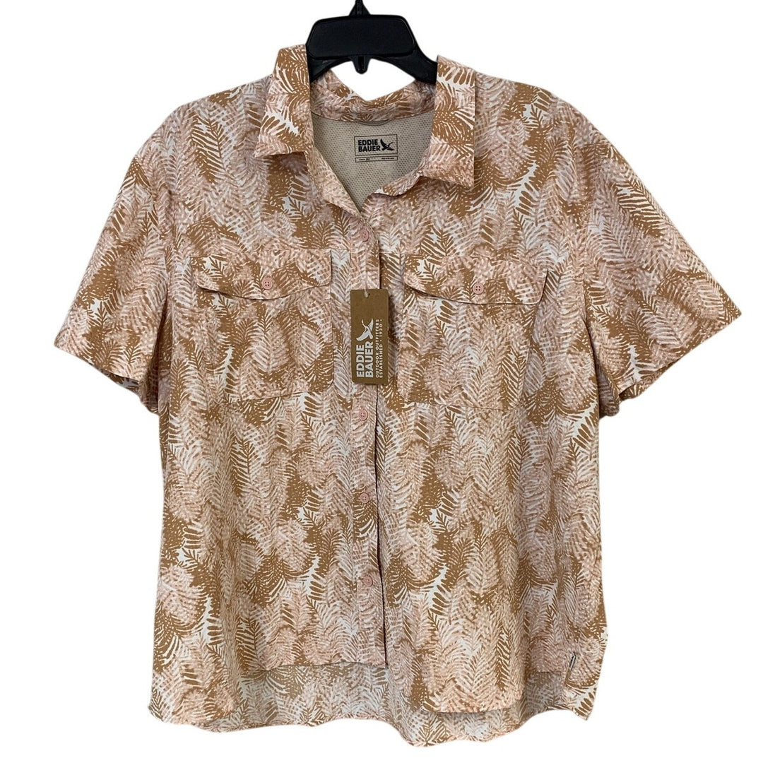 New Eddie Bauer Womens 2XL Pink Mountain 3.0 Short Sleeve Button Down Shirt