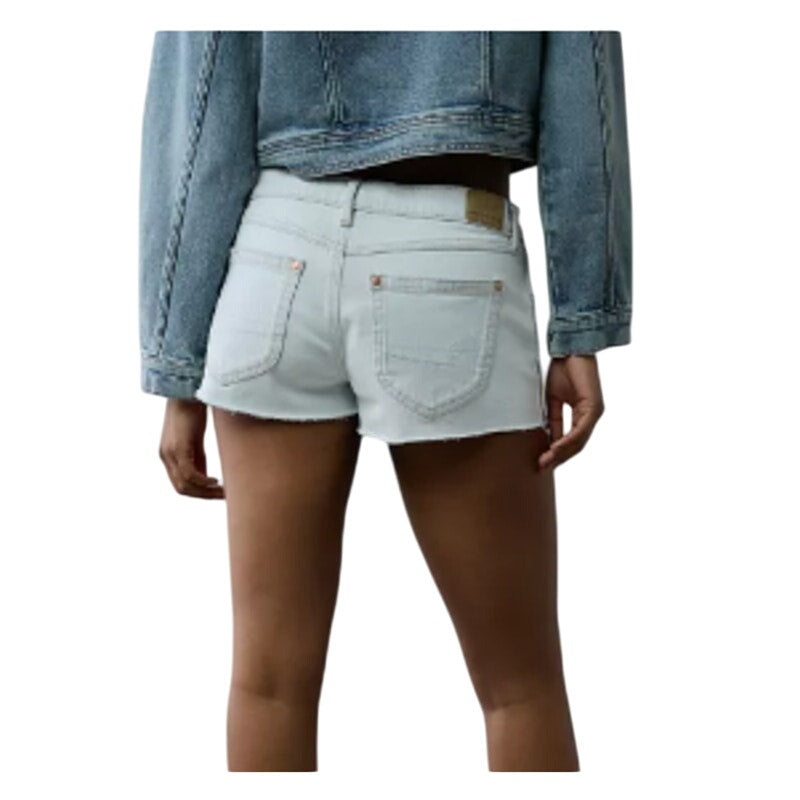New AEO Women Size 4 Iced Light Indigo Super Low-Rise Denim Perfect Shortie Jort