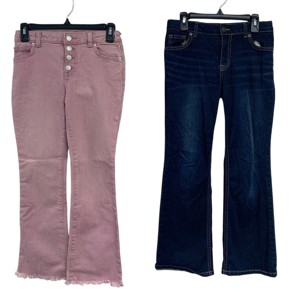 2 Cat &amp; Jack Girls Size 10 Stretch Flare Boot Cut Adjustable Waist Denim Jeans