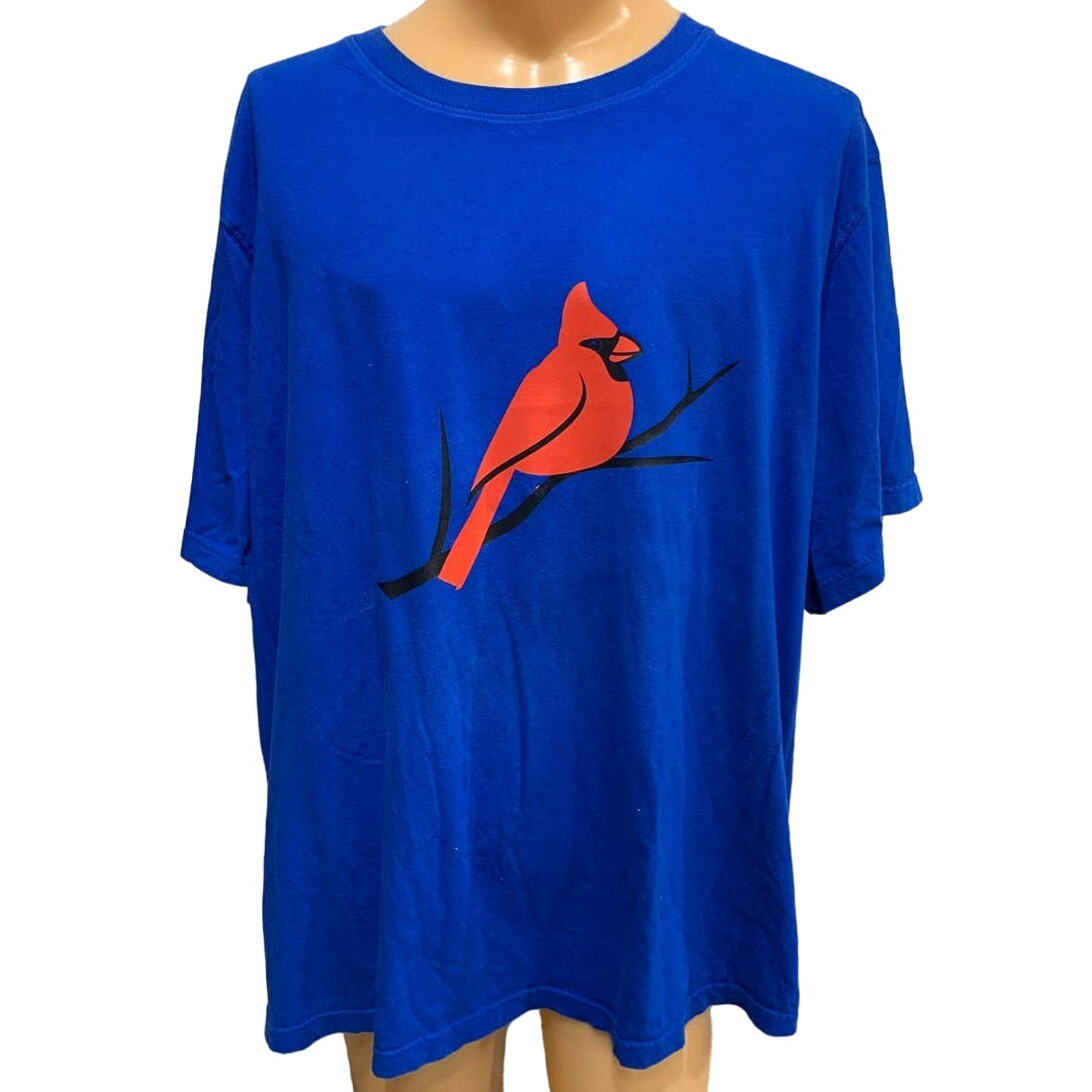 Hand Printed Upcycled Mens 4X Wingspan Inspired Red Northern Cardinal Bird Tee