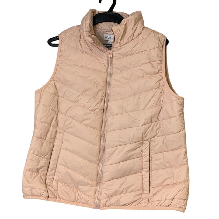 New Arizona Jean Co Womens XL Pink Sleeveless Nylon Front Zip Puffer Vest