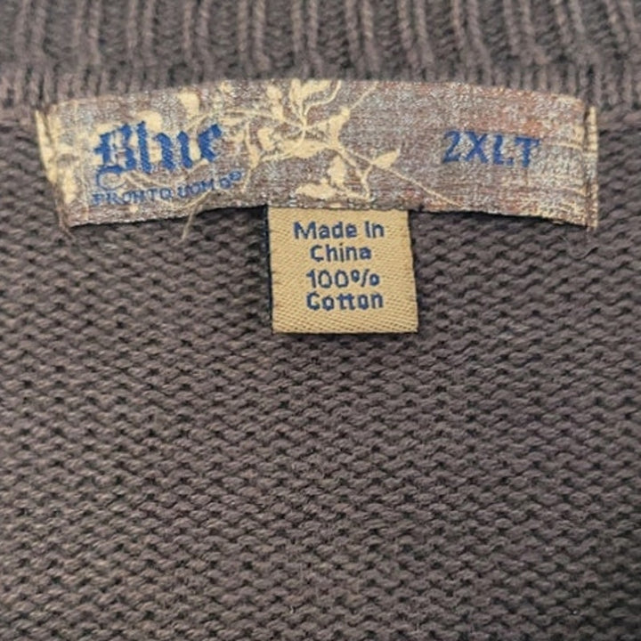 Blue Pronto Mens 2XLT Brown 100% Cotton Long Sleeve Henley Knit Sweater