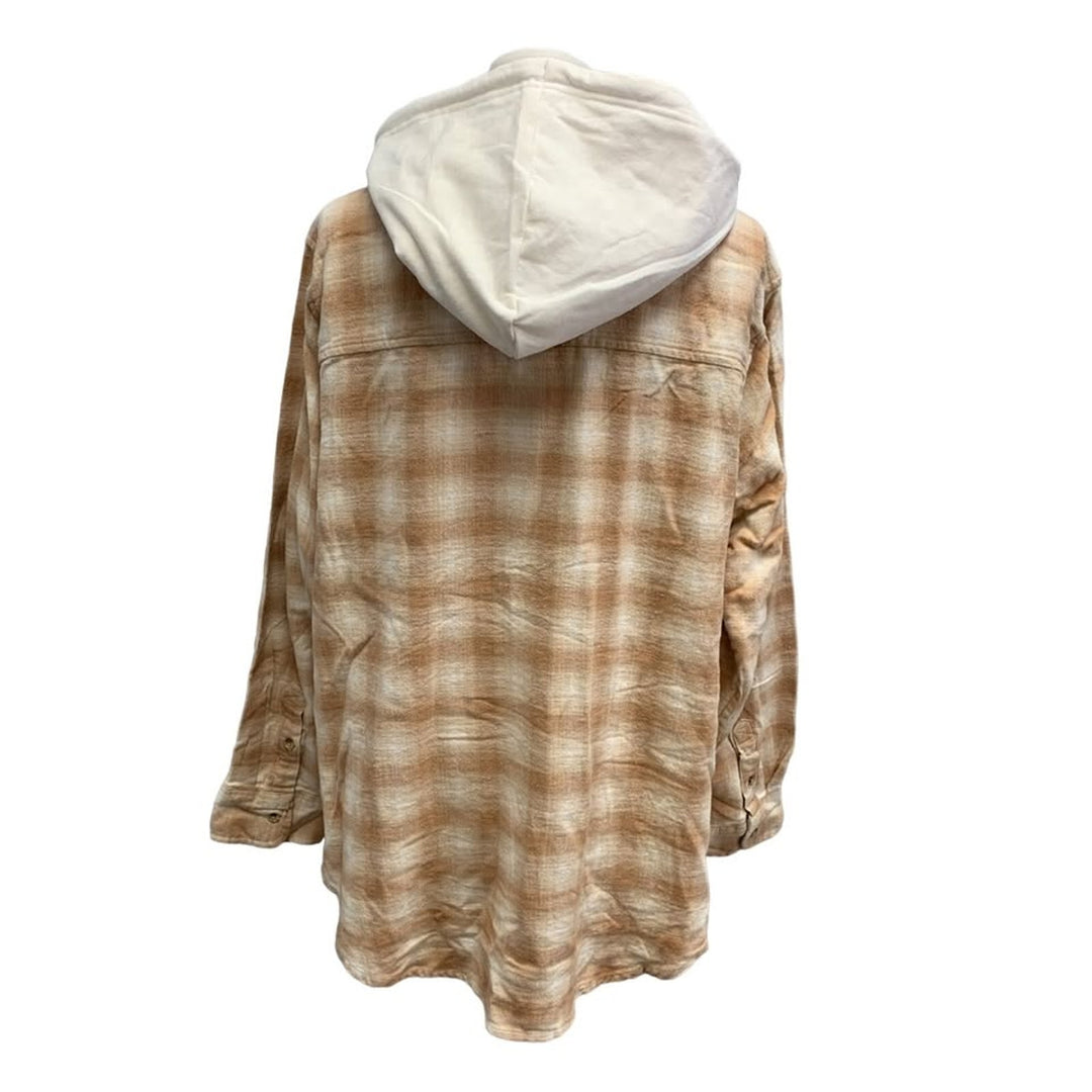 New Hand Printed Womens 3XL Blue Jay Bird Plaid Flannel Long Sleeve Hoodie