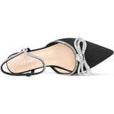 Aachcol Womens Size 10 Black Silver Closed Toe Rhinestone Bow Kitten Heels