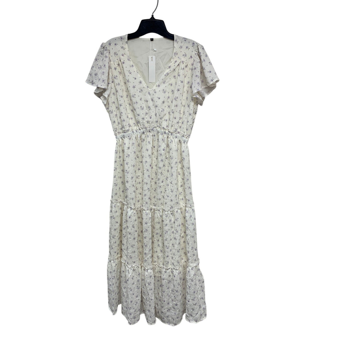 NWT New VotePretty Womens Medium Short Sleeve V Neck Floral Tiered Midi Dress
