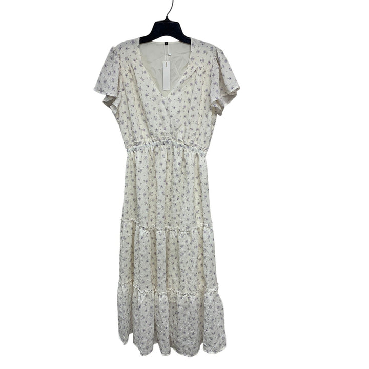 NWT New VotePretty Womens Medium Short Sleeve V Neck Floral Tiered Midi Dress
