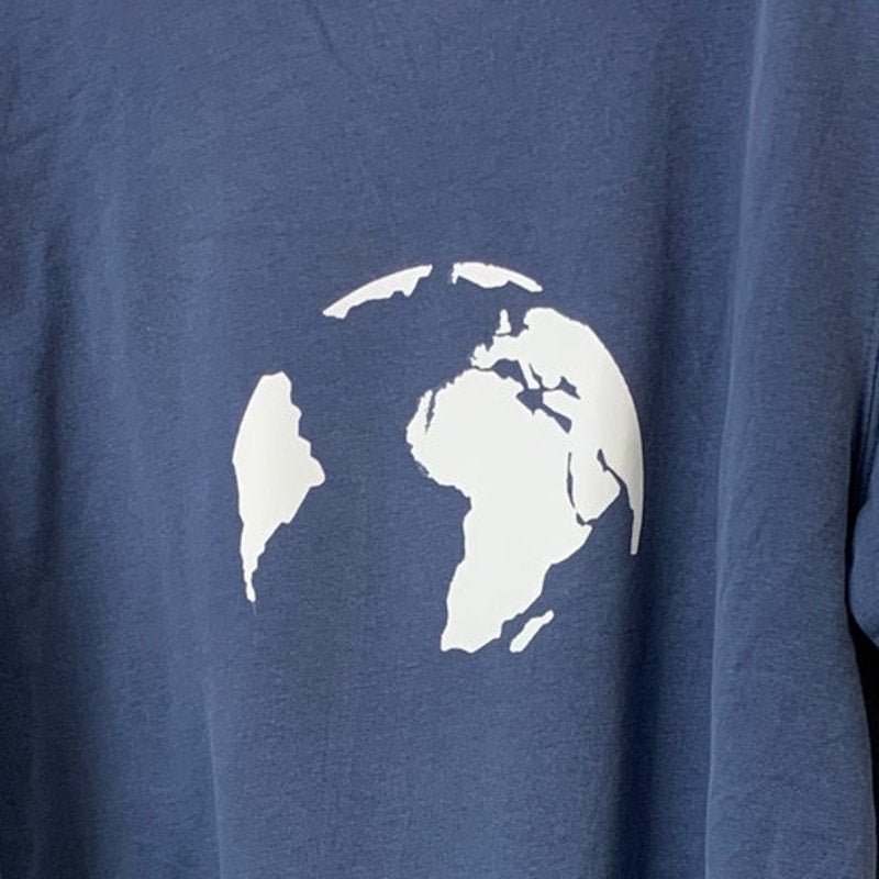 Upcycled Hand Printed Womens Large Blue Save Planet Earth Crew Neck Sweatshirt