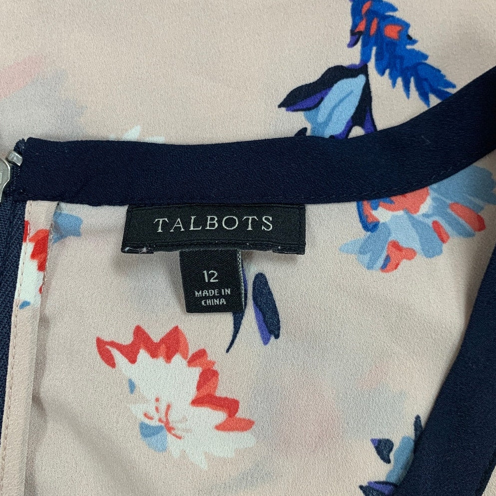 Talbots Womens Size 12 Polyester Floral Short Sleeve Lightweight Back Zip Top