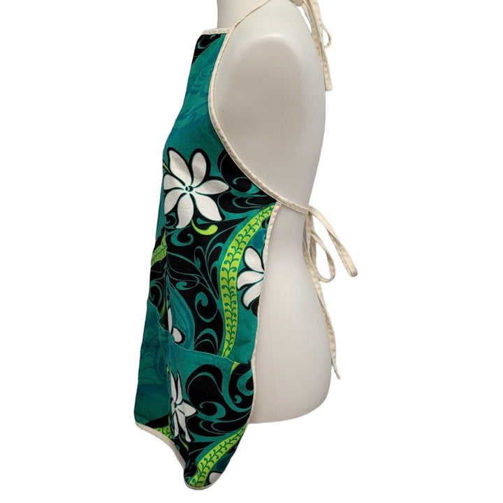Local Design Made In Hawaii Womens Reversible Floral Craft Apron w Pockets