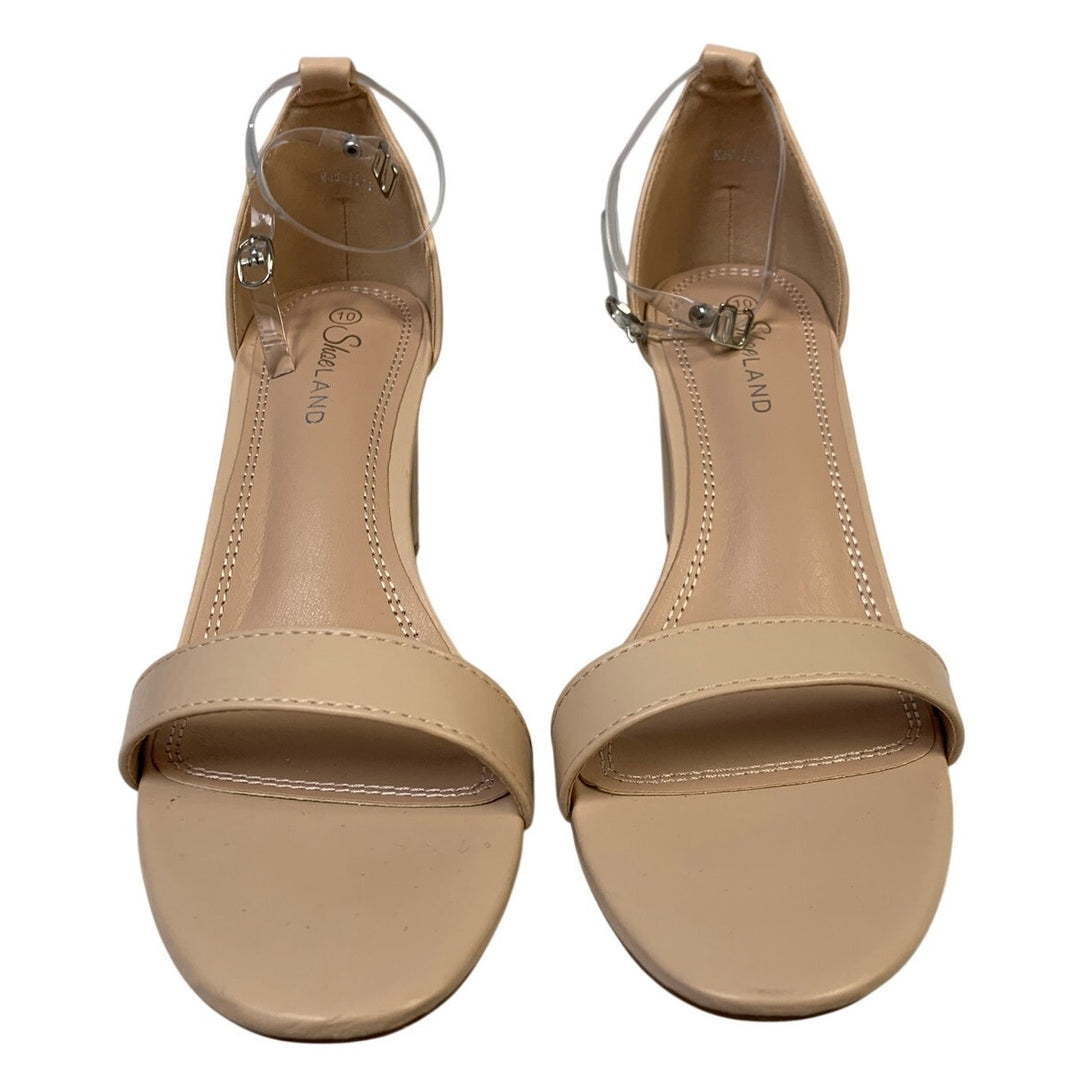 Shoe Land Womens Size 10 Beige 3.25" Heel Ankle Strap Open Round Toe Shoes