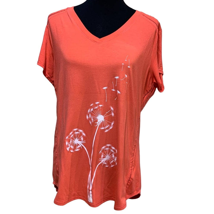 Hand Printed Upcycled Dandelion Make a Wish XL PolyBlend Short Sleeve Tee