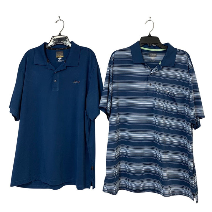 Lot of 2 Greg Norman Tasso Elba Mens XL Blue Striped Short Sleeve Polo Shirt