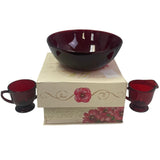 Vintage Clear Red Glass Serving Bowl w Sugar Bowl Creamer Pitcher Gift Box