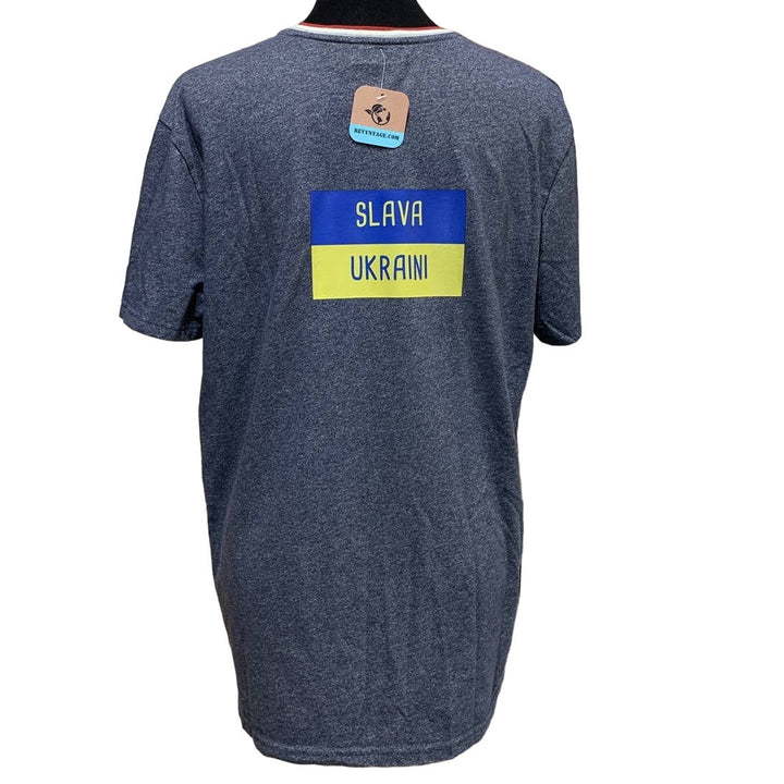 Upcycled Hand Printed Men Large Ukraine Flag Stork Bird Slava Ukraini Artist Tee