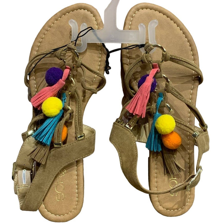 New Soho Girls US 10 Pom Pom Slingback Thong Flip Flop Sandal Shoes