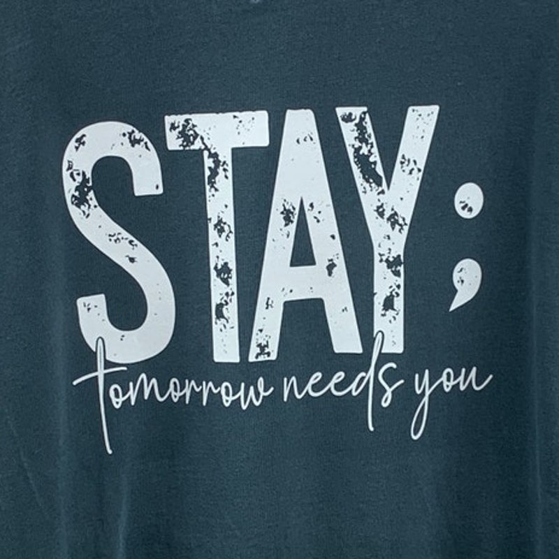 Upcycled Hand Printed Mens Large Tall Gray Stay Tomorrow Needs You Sweatshirt