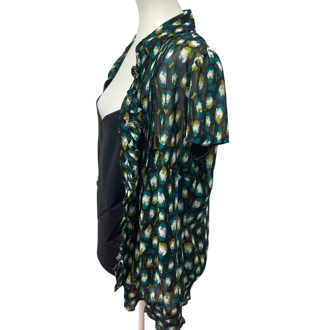 East 5th Woman 1X Double Layer Short Sleeve Sheer Top Over Black Cami Set