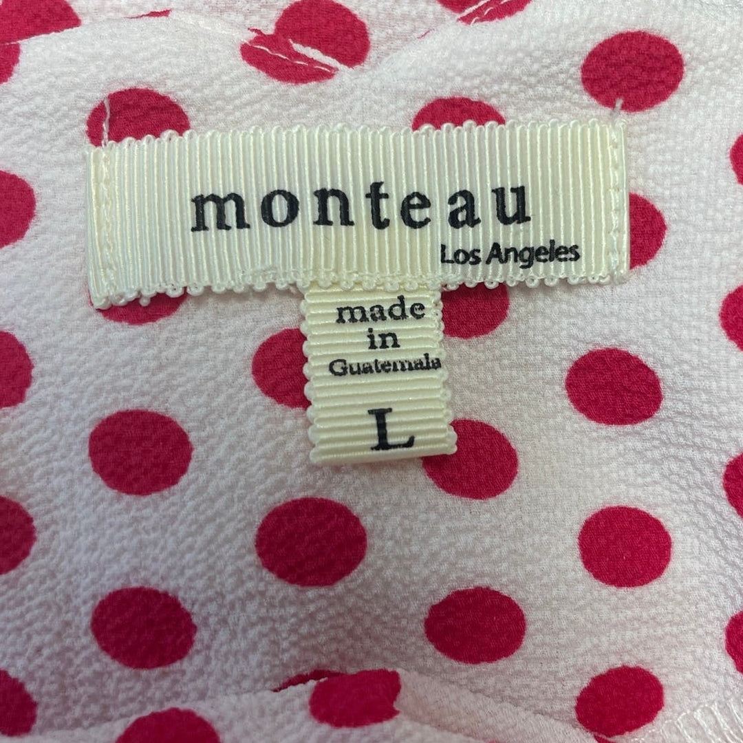 Monteau Los Angeles Womens Large Scalloped Edge Off Shoulder Polka Dot Blouse