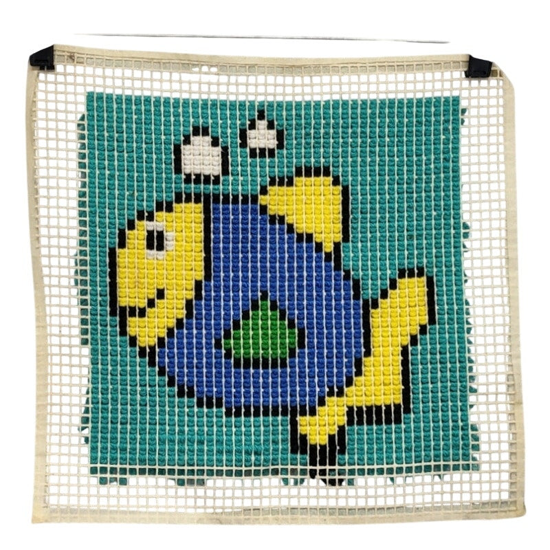 Vintage Handmade Small Tropical Fish Latch Hook Wall Art Hand Made Artwork