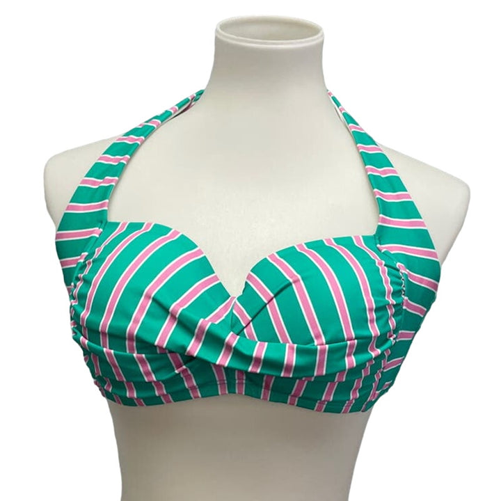 New Draper James Womens Large Striped UPF 50+ Neck Back Tie Halter Swim Top ONLY