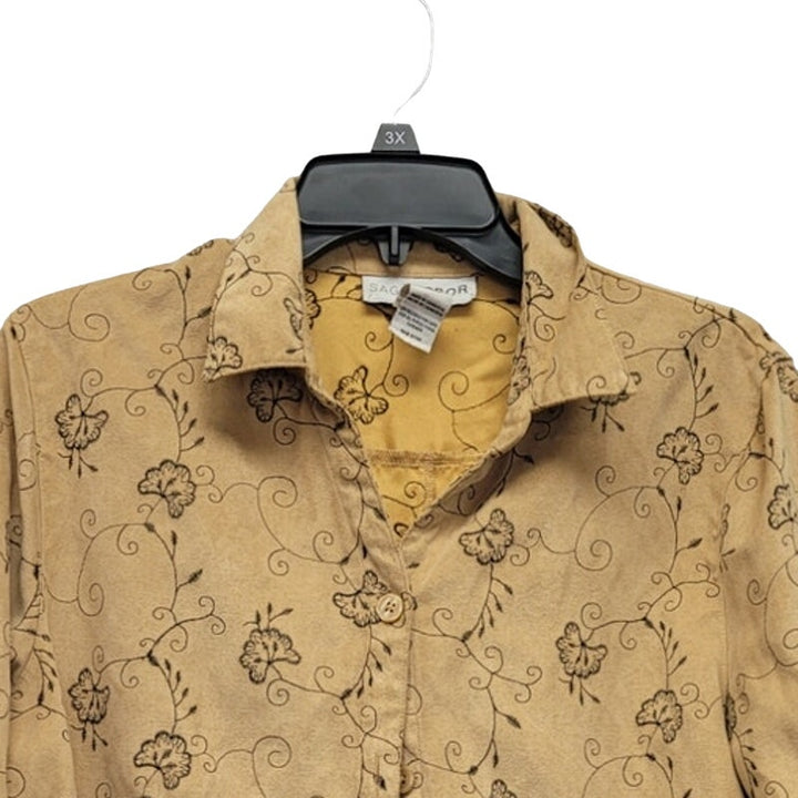 Sag Harbor Womens Large Floral 100% Polyester Long Sleeve Button Up Shirt
