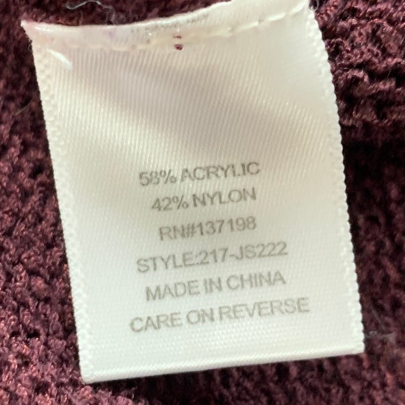 Charlotte Russe Womens XL Burgundy Long Sleeve Open Front Knit Cardigan