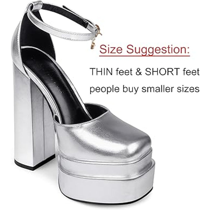 Merumote Womens 10 Disco Silver 6.5" Platform Heel Closed Toe Ankle Strap Shoes