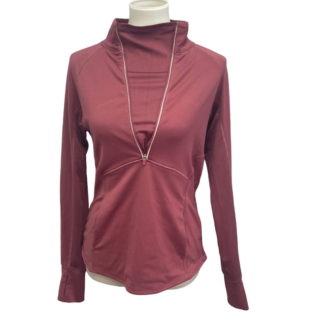 90 Degree Womens Medium Long Sleeve Front Vented Zip Athletic Top w Thumbholes
