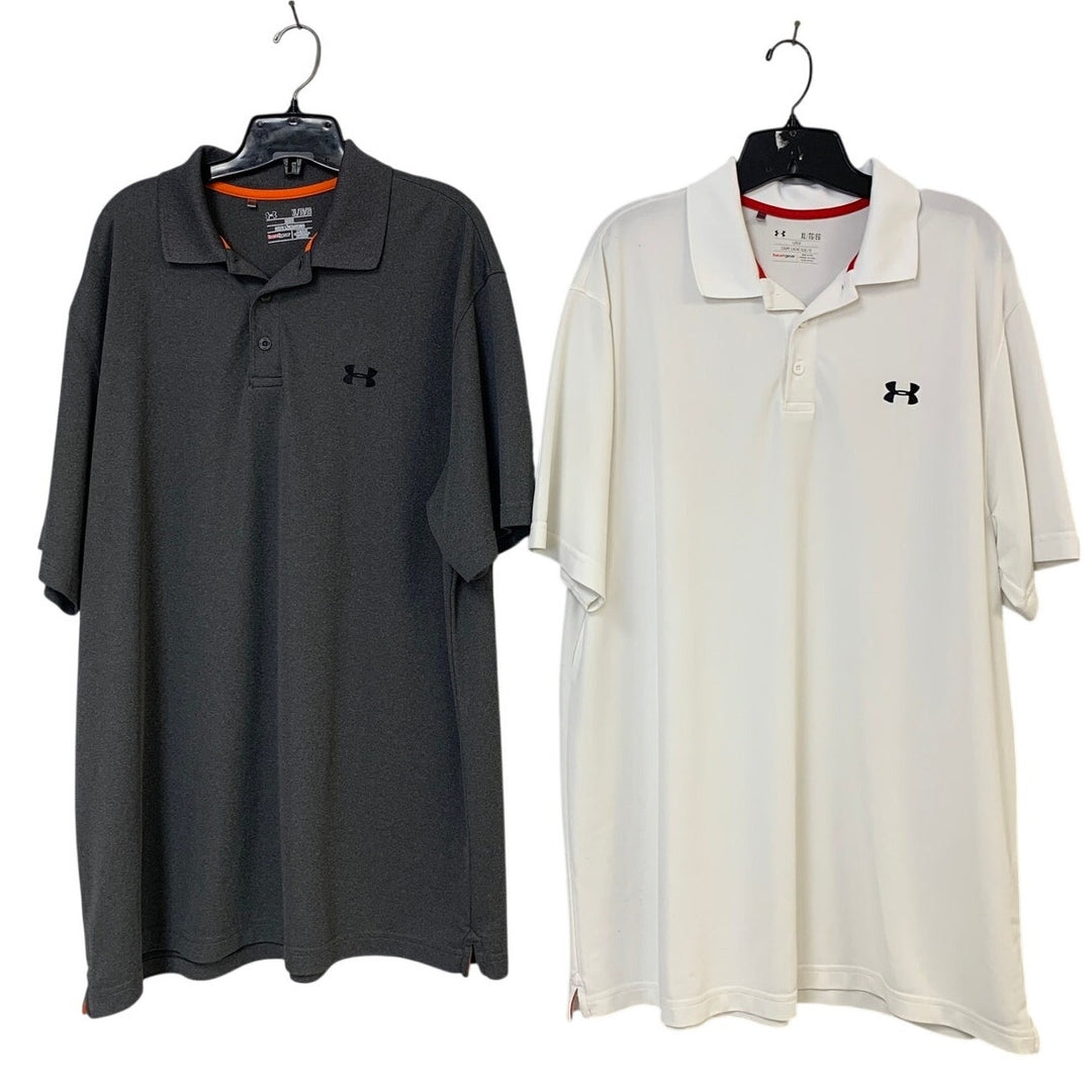 Lot of 2 Under Armour Mens XL Heat Gear Loose Short Sleeve Polo Shirts EUC