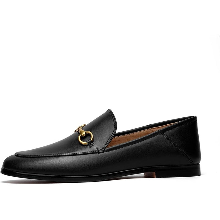 Vertundy Womens 7 Black Faux Leather Slide On Pointy Toe Low Heel Loafer Shoes