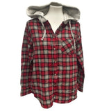 3 New Womens Small Red Tan Green Long Sleeve Plaid Flannel Button Up Hoodies