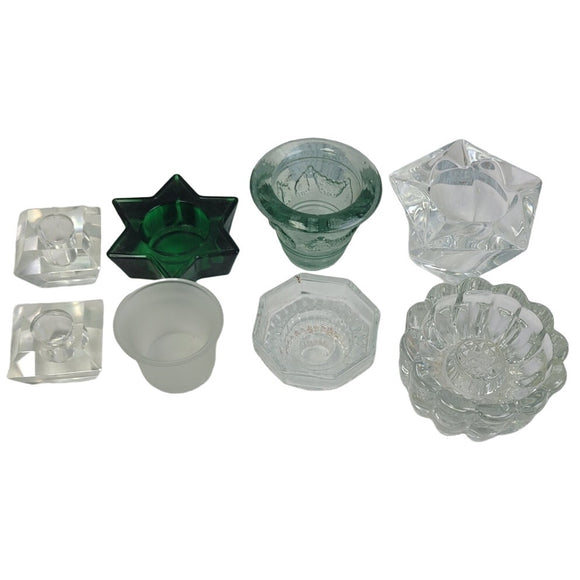 8 Vintage Clear Glass Votive Taper Tealight Star Bowl Square Candleholders