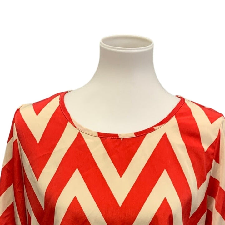 Paper Moon Womens Large Chevron Stripe Tabbed Sleeve Lightweight Blouse Top