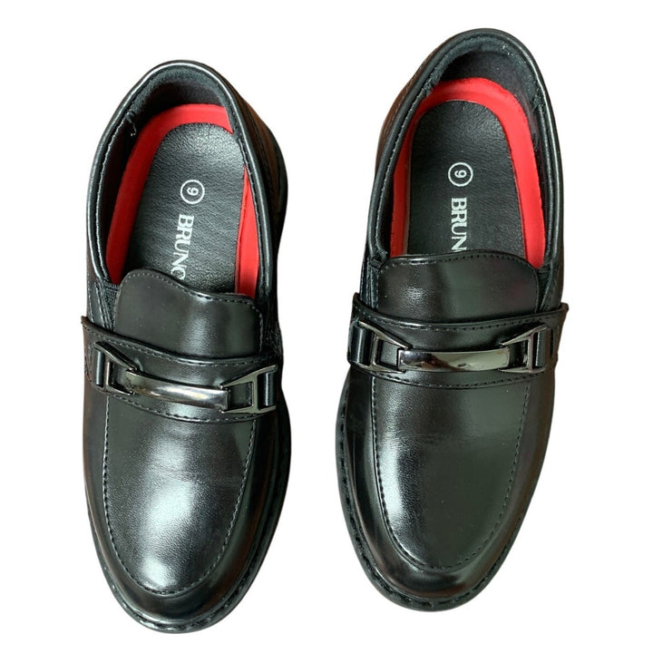 Bruno Marc Toddler Boys Size 9 Black Faux Leather Slip On Loafer Formal Shoes